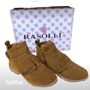 Rasolli Women's Fringe Ankle Boots Size 6 Dark Brown Boho Style